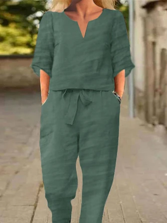 Casual Plain Top With Pants Two-Piece Set 2 Casual Plain Top With Pants Two-Piece Set - Image 2