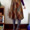 Brown Plaid Printed Ruched A-line Vintage Casual Skirt