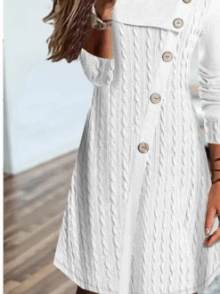 Casual Plain Texture Crew Neck Stitched Buttons Jersey Dress -Zolucky Sales Store 4078a5e0f0f1fc63082bb0c8f8760430
