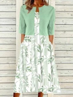 Plus Size Casual Loose Dress With Crew Neck Coat Leaf Graphic Half Sleeve Two-Piece Set -Zolucky Sales Store 40ccf9d6afb4e6669863f3563d94749d