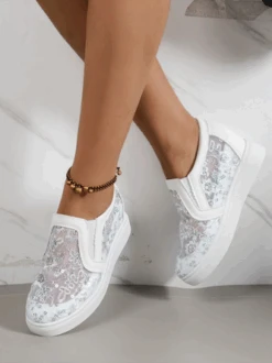 Sequins Floral Embroidered Lace Paneled Slip-On Wedge Shoes -Zolucky Sales Store 410a4fe7411fdf4a87b2fe8fa4bcd718