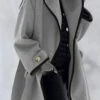 Woolen Cloth Winter Casual Plain H-Line Long Sleeve Shawl Collar Cardigan