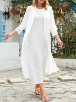 Women 3/4 Sleeve Round Neck Midi Dress Two-Piece Suit 14 Women 3/4 Sleeve Round Neck Midi Dress Two-Piece Suit -Zolucky Sales Store 41c293a51ebc4c7ed78657d02183c7d0