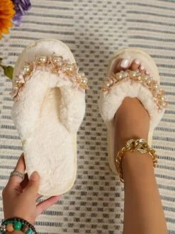 Elegant Applique Imitation Pearls Fluffy Flip-Flops Slippers 32 Elegant Applique Imitation Pearls Fluffy Flip-Flops Slippers -Zolucky Sales Store 41ce55ea02afc8ca6b56d35c0c331b90