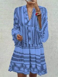 Summer Fashion Women Bell Sleeves Printed Holiday Dress -Zolucky Sales Store 429e6a264f0272eebae855627e1fffbc152601592168697