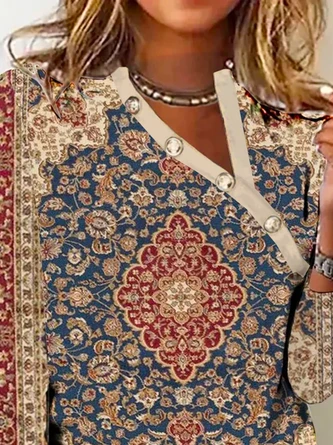 Plus Size Loose Asymmetrical Collar Casual Buckle T-Shirt 2 Plus Size Loose Asymmetrical Collar Casual Buckle T-Shirt - Image 2