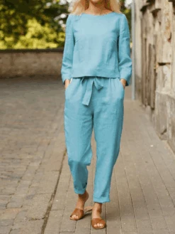 Cotton Loosen Casual Round Neck Two-Piece Set Top With Pants -Zolucky Sales Store 43580cd459f5d1e6add4ad1fb825581b