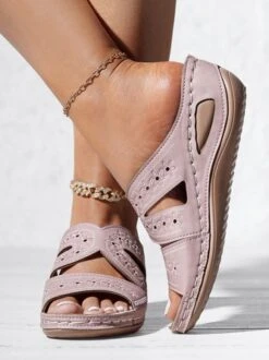 Floral Embroidered Cutout Boho Casual Wedge Slides -Zolucky Sales Store 43676210b7a84d718fad00cda5f1c54f