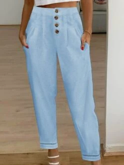 Buckle Cotton Casual Plain Patchwork Lace Pants -Zolucky Sales Store 43be176e55dc7677c4e1f1683414c083