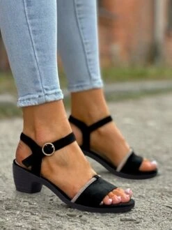 Rhinestone Black Chunky Heel Dancing Sandals -Zolucky Sales Store 44703e43f81dc7e2ba3c4de96babc993