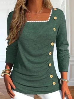 Casual Loose Square Neck Long Sleeve Shirt With Buttoned Design -Zolucky Sales Store 44765a93c49c9a6b122ba8eea2bf8d3f