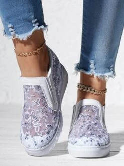 Sequins Floral Embroidered Lace Paneled Slip-On Wedge Shoes -Zolucky Sales Store 4590754ee934ab9b9a677125e7ed9a24