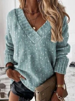 Polka Dots V Neck Casual Sweater