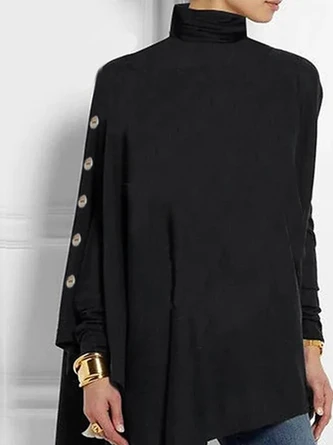 Plus Size Plain Buttoned Long Sleeve Tunic Daily Casual A-Line Turtleneck Mid-long Shirt 2 Plus Size Plain Buttoned Long Sleeve Tunic Daily Casual A-Line Turtleneck Mid-long Shirt - Image 2