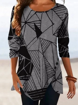 Casual Abstract Long Sleeve Crew Neck Printed Top T-shirt 3 Casual Abstract Long Sleeve Crew Neck Printed Top T-shirt - Image 3