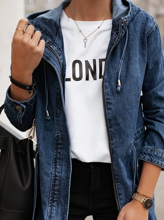 Women Casual Winter Solid Daily Long Sleeve Denim Jacket 2 Women Casual Winter Solid Daily Long Sleeve Denim Jacket - Image 2