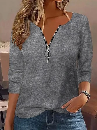 Casual Half Zipper Crew Neck Jersey Plain Loose H-Line Long Sleeve T-Shirt 6 Casual Half Zipper Crew Neck Jersey Plain Loose H-Line Long Sleeve T-Shirt - Image 6