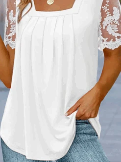 Plus Size Casual Square Neck Plain Shirt -Zolucky Sales Store 4802fae81bd6e156b48a45fc57a139e3