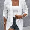 Plain Embroidery Hollow Out Casual Loose 3/4 Sleeve Jacket