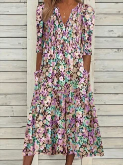 Floral V Neck Casual Half Sleeve Dress -Zolucky Sales Store 48b61d1635013acdb67db6b6b1e8e4b0