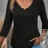 Plus Size Plain V Neck Cotton-Blend Casual T-Shirt