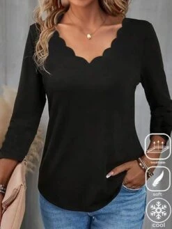 Plus Size Plain V Neck Cotton-Blend Casual T-Shirt