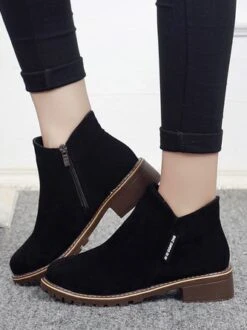 British Style Round Toe Comfortable Zip Low Heel Booties -Zolucky Sales Store 48e7a6f2a1729dbedd674a5dc09f2222