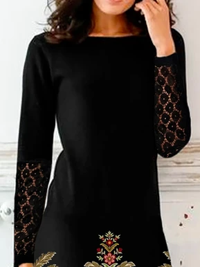 Boat Neck Loose Party Ethnic Lace Dress 2 Boat Neck Loose Party Ethnic Lace Dress - Image 2