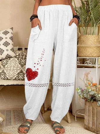 Plus Size Lace Cotton Heart Casual Pants 1 Plus Size Lace Cotton Heart Casual Pants