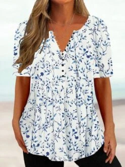 Plus Size Casual Loose Half Open Collar Shirt