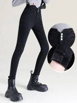 Fleece Plain Casual Denim Jeans -Zolucky Sales Store 4a234aae031d55e9ef44bbfce6c6301d