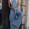 Casual Loose Plain Denim Denim Bib Pants