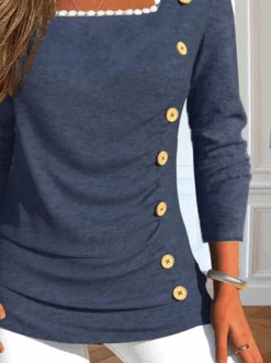 Casual Loose Square Neck Long Sleeve Shirt With Buttoned Design -Zolucky Sales Store 4a3244d6cdeaa6d0f4e0bb6e26238634