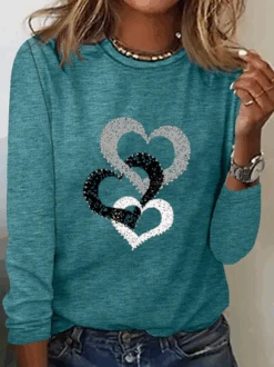 Heart/Cordate Print Valentine's Day Loose Casual Jersey Crew Neck Long Sleeve T-Shirt -Zolucky Sales Store 4ab3a7c286cba9f162887b62cb994c65