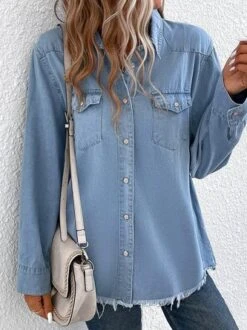 Casual Plaid Loose Shirt Collar Denim Jacket -Zolucky Sales Store 4ac338703355bb1bd83725bc2f1e9e51