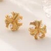 Elegant Imitation Pearl Rhinestone Textured Stud Earrings