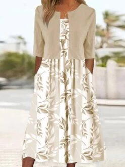 Plus Size Casual Loose Dress With Crew Neck Coat Leaf Graphic Half Sleeve Two-Piece Set -Zolucky Sales Store 4cddbf8fc2490dbeeaccb6e4e864ff9d
