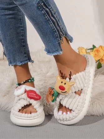 Christmas Santa Claus Elk Bow Cross-strap Plush Slippers 2 Christmas Santa Claus Elk Bow Cross-strap Plush Slippers - Image 2