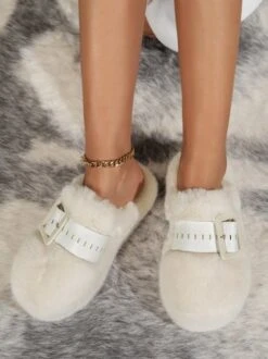 Color Block Buckle Warmth Fluffy Toe-covered Slippers -Zolucky Sales Store 4dc033f34222c7e177afacb2e9e73a9e