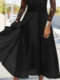 Plain Lace Long Sleeve Crew Neck Party Dress -Zolucky Sales Store 4ddcbae51e2475a703a142d2e2567cbb