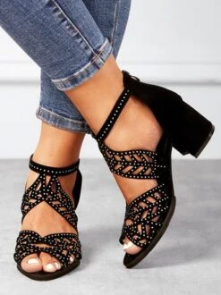 Ladies Elegant Cutout Open Toe Block Heel Sandals