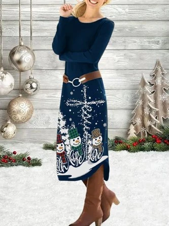 Christmas Winter Jersey Loose Crew Neck Maxi Dress Xmas A-Line Long Sleeve Dress 6 Christmas Winter Jersey Loose Crew Neck Maxi Dress Xmas A-Line Long Sleeve Dress - Image 6
