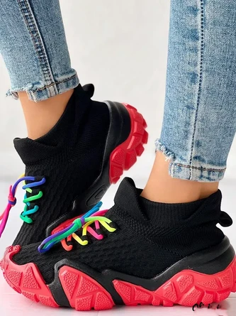 Color Block All Season Mesh Fabric Casual Flyknit Sneakers 15 Color Block All Season Mesh Fabric Casual Flyknit Sneakers - Image 15