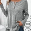 Plus Size Casual Notched Buttoned Plain T-Shirt