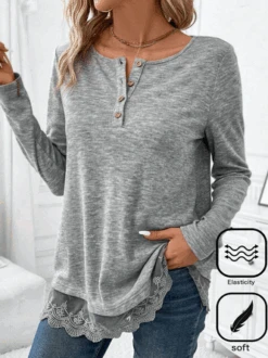 Plus Size Casual Notched Buttoned Plain T-Shirt