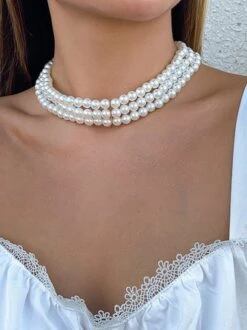 Elegant Imitation Pearls Multilayer Choker