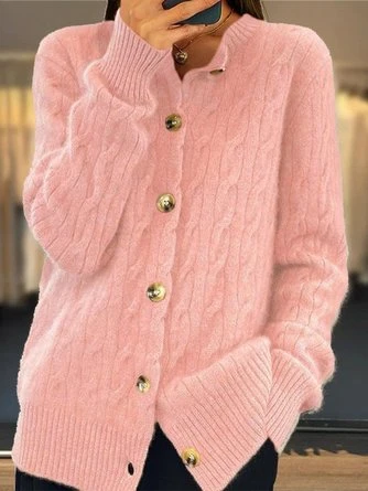 Yarn/Wool Yarn Crew Neck Casual Cardigan 3 Yarn/Wool Yarn Crew Neck Casual Cardigan - Image 3