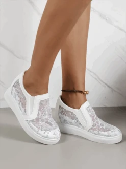Sequins Floral Embroidered Lace Paneled Slip-On Wedge Shoes -Zolucky Sales Store 50f62bcac3c4575edaa1b4d45038de12