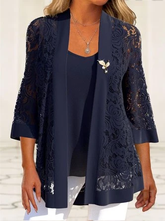 Casual Plain Lace Loose Two-Piece Set 1 Casual Plain Lace Loose Two-Piece Set