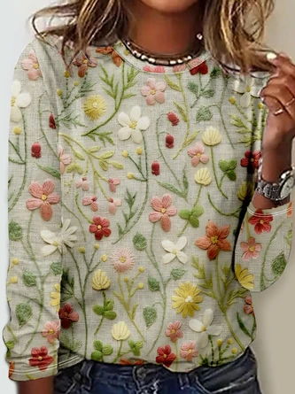 Casual 3D Flower Printing Regular Fit Crew Neck Long Sleeve Shirt 3 Casual 3D Flower Printing Regular Fit Crew Neck Long Sleeve Shirt - Image 3